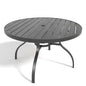 47-Inch Round Outdoor Dining Table with Faux Wood Slat Top, Umbrella Hole, and Black Rust-Resistant Metal Legs
