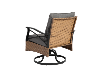 3 Piece Brown Gray Patio Swivel Rocker Chairs Set with Table for Outdoor