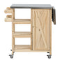 Foldable Fir Wood Outdoor Kitchen Island with Stainless Steel Top, Storage Cabinet, and Lockable Wheels