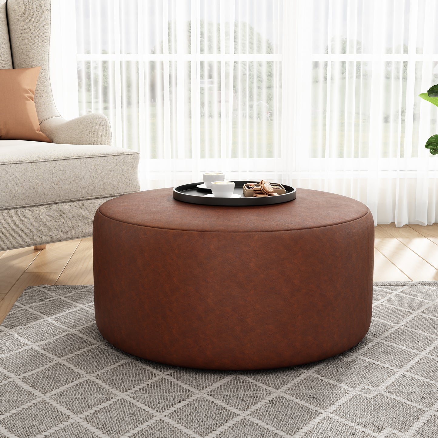 Velvet Round Ottoman