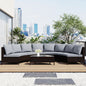 5-Piece All-Weather PE Rattan Half-Moon Patio Sectional Sofa Set with Glass Coffee Table, Gray