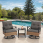3-Piece Outdoor Swivel Rocker Chair Set with Brown Wicker Chairs and Side Table