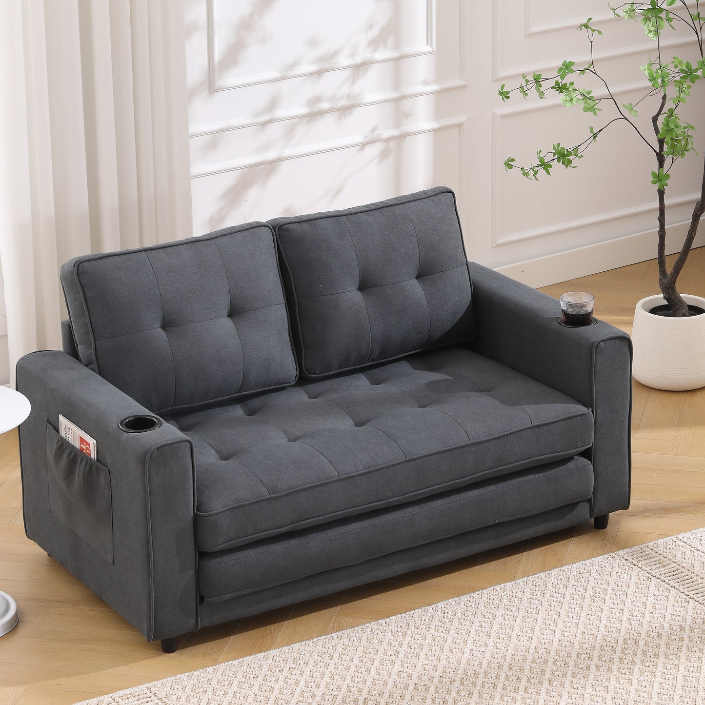 Dark Gray 3-in-1 Futon Sofa Bed with Side Pockets - image 3
