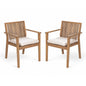 Set of 2 Acacia Wood Outdoor Dining Chairs with Beige Cushions and Armrests for Patio, Garden, and Balcony