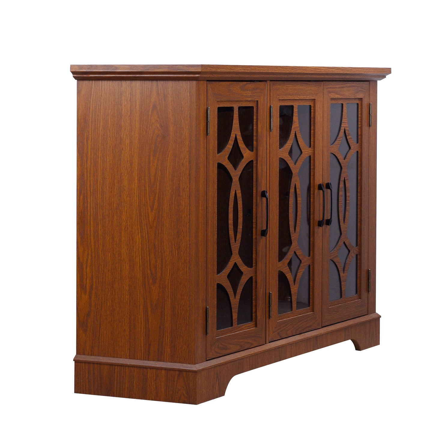 48.66" x 15.55" x 34.06" Spacious size sideboard 3 clear tempered glass doors buffet with adjustable shelf, MDF with dark OAK decorative laminates storage cabinet for dinning room, kitchen,living room