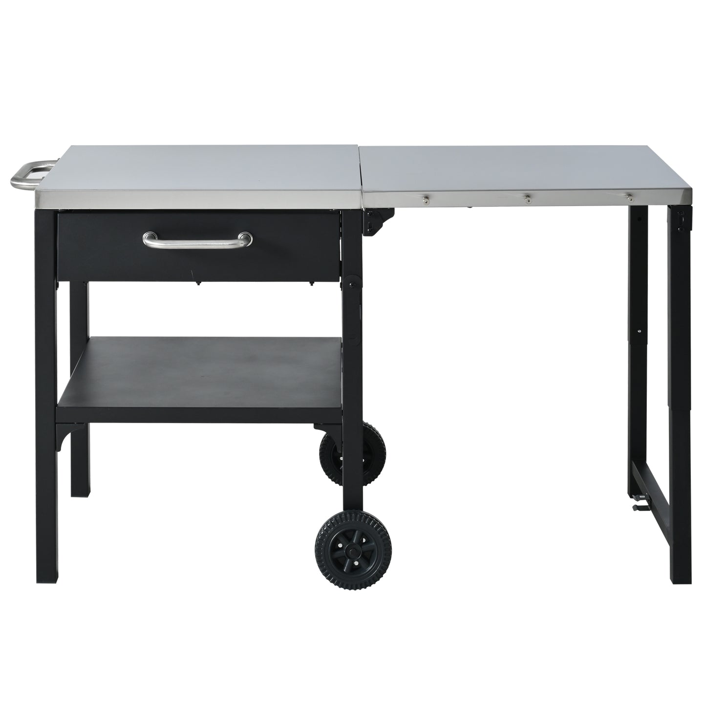 Foldable Outdoor Kitchen Cart with Stainless Steel Top and Storage, Black