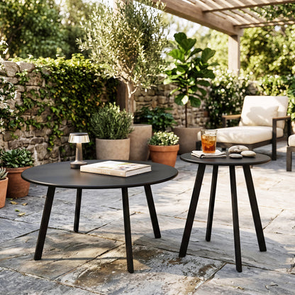 2-Piece Black Metal Round Nesting Side Table Set for Patio, Balcony, or Living Room