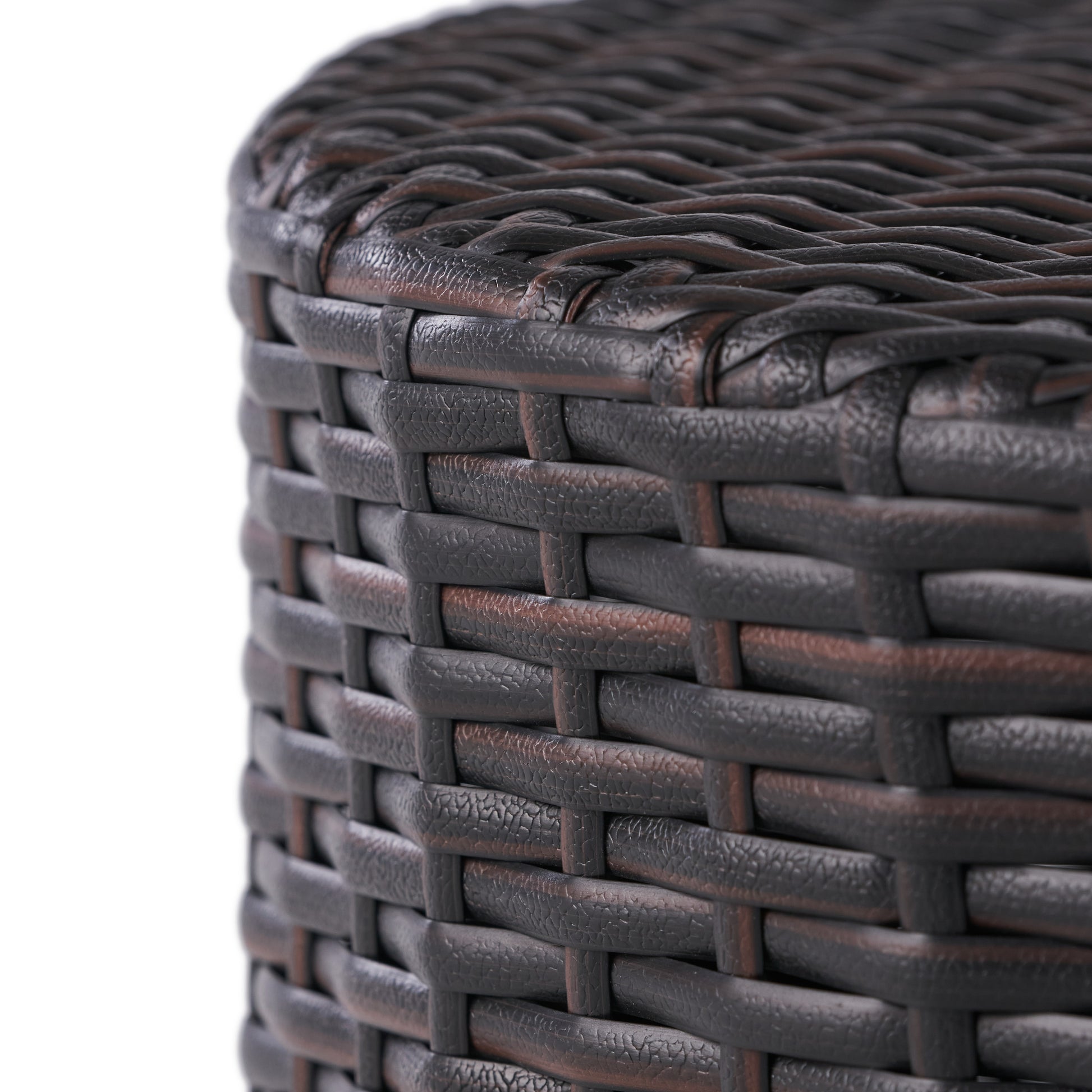 Brown Iron Rattan Outdoor Side Table - Patio Accent Table