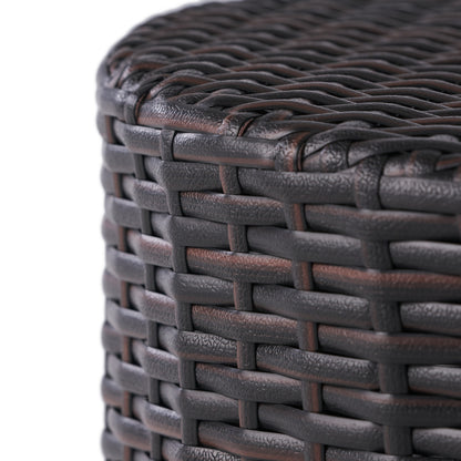 Brown Iron Rattan Outdoor Side Table - Patio Accent Table