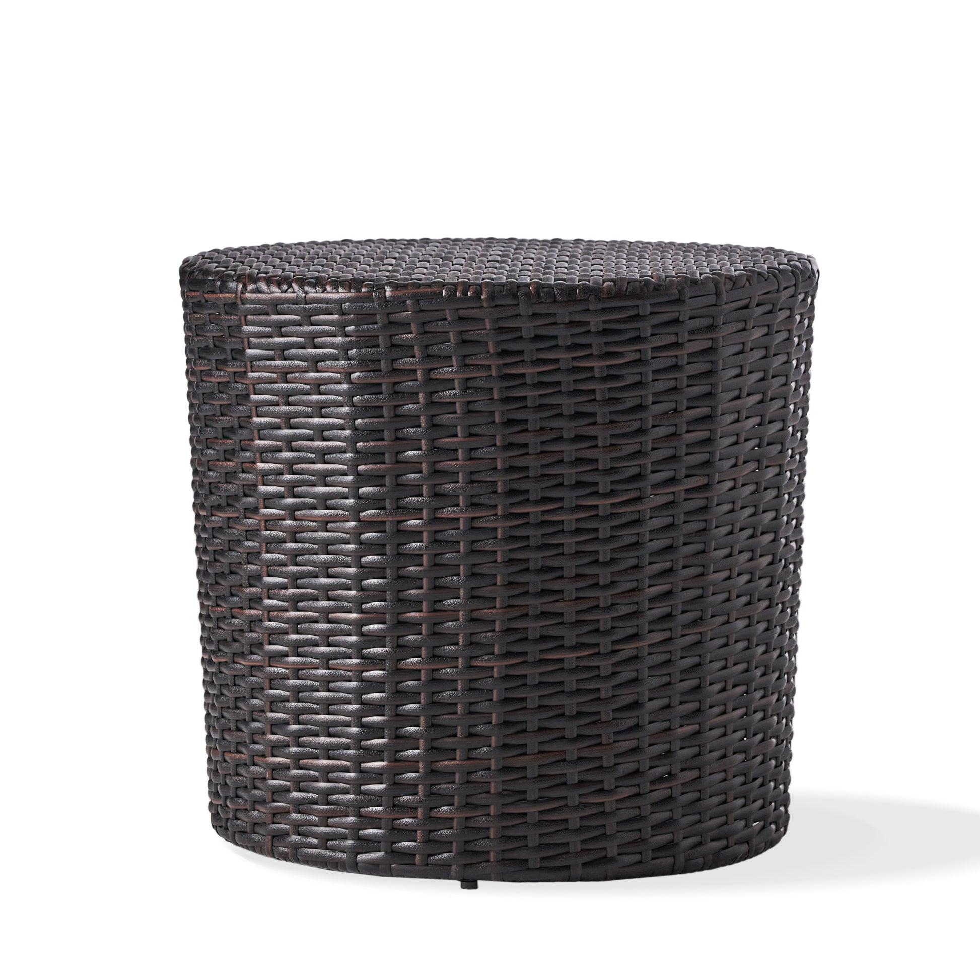 Brown Iron Rattan Outdoor Side Table - Patio Accent Table