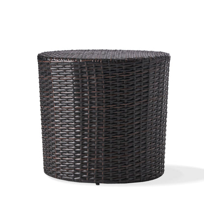 Brown Iron Rattan Outdoor Side Table - Patio Accent Table