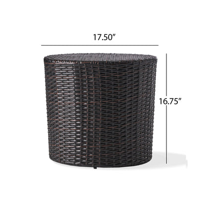 Brown Iron Rattan Outdoor Side Table - Patio Accent Table