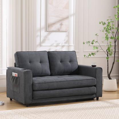 Dark Gray 3-in-1 Futon Sofa Bed with Side Pockets - image 2