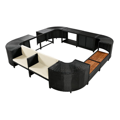 Beige Outdoor Rattan Sectional Sofa Set with Mini Sofa, Storage Seats, and Steel Frame for Patio, Spa, and Poolside