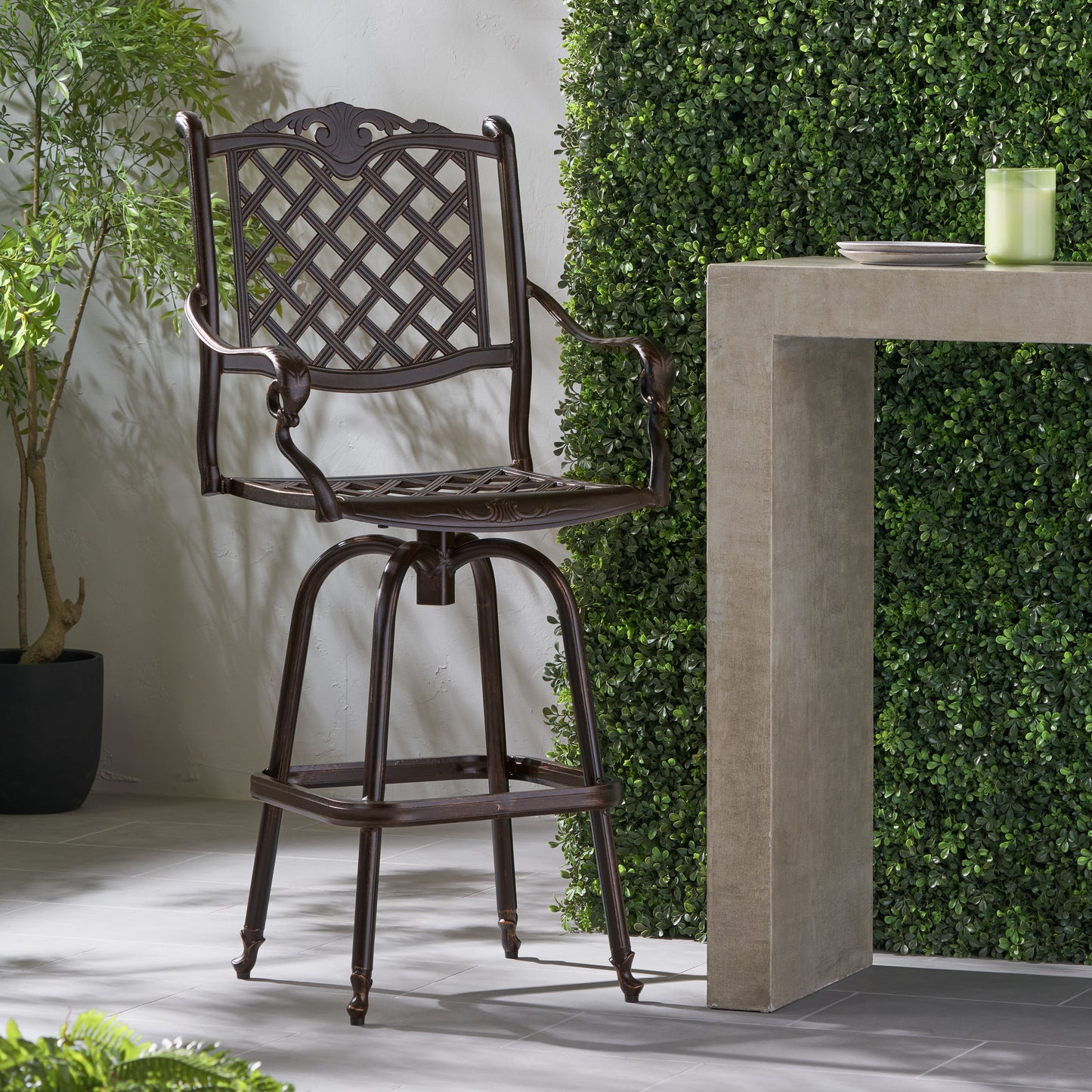 Copper Aluminum Bar Stool with Traditional Diamond Lattice Design