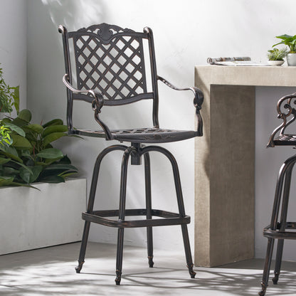 Copper Aluminum Bar Stool with Traditional Diamond Lattice Design
