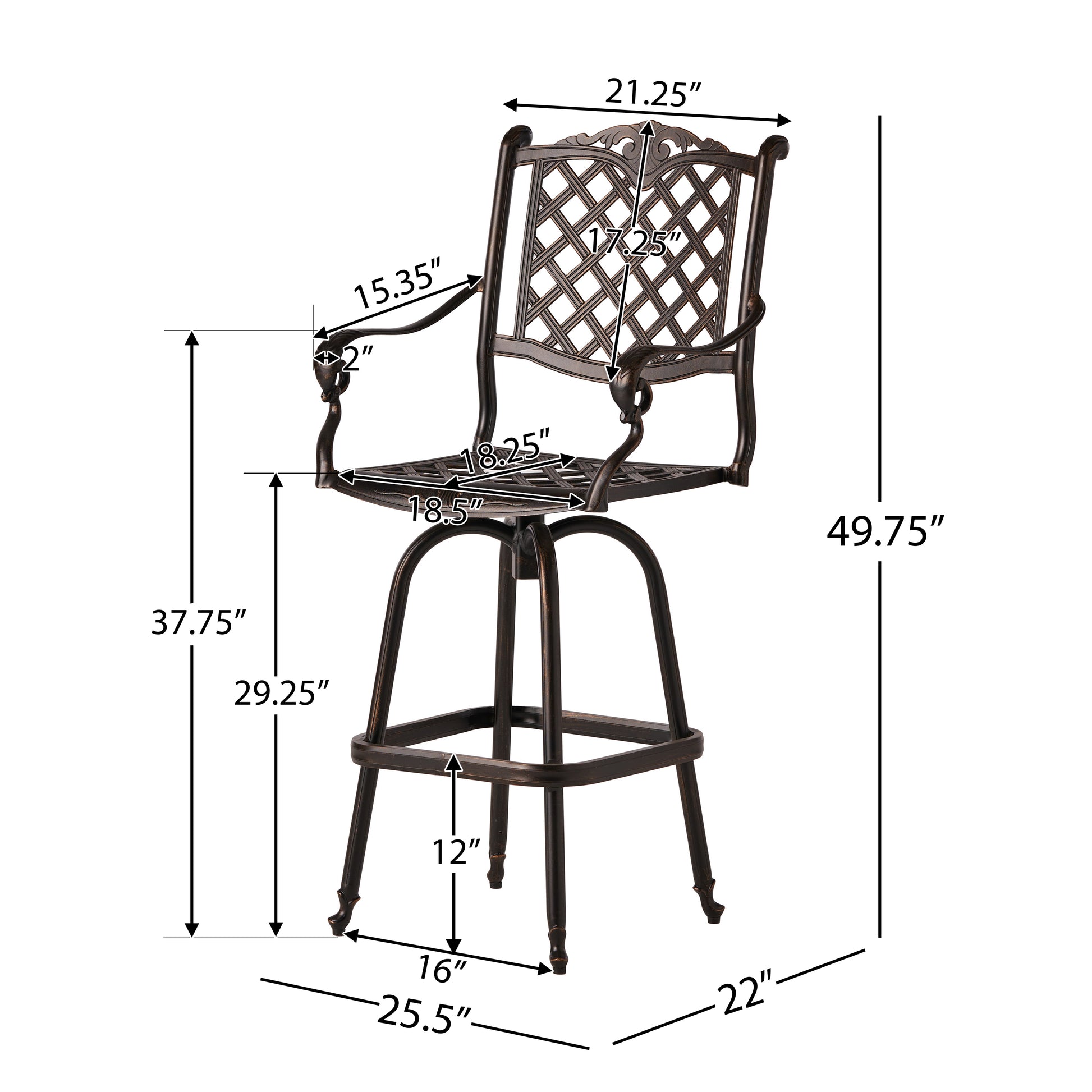 Copper Aluminum Bar Stool with Traditional Diamond Lattice Design