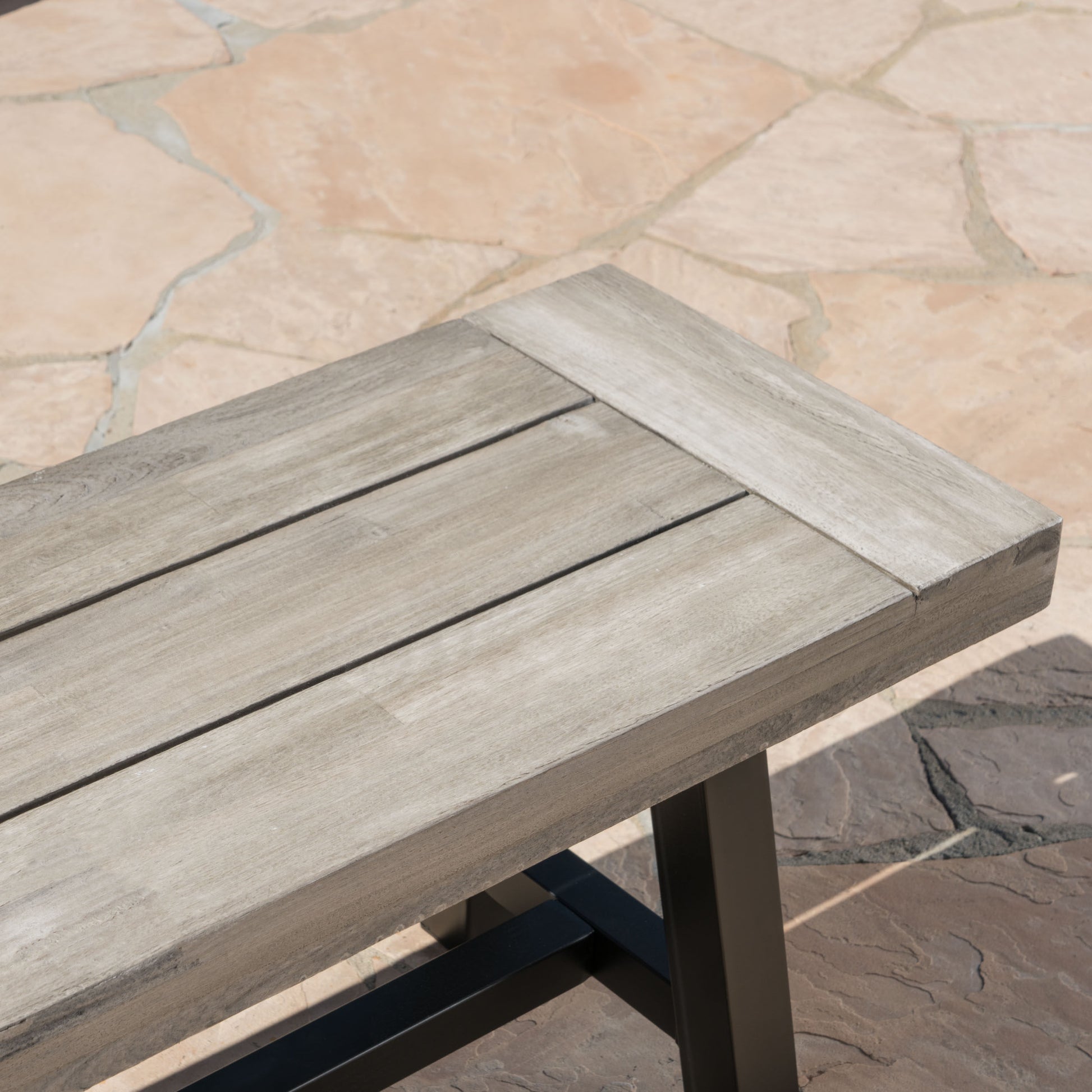 Grey Acacia Wood Dining Bench - 63" Modern Style