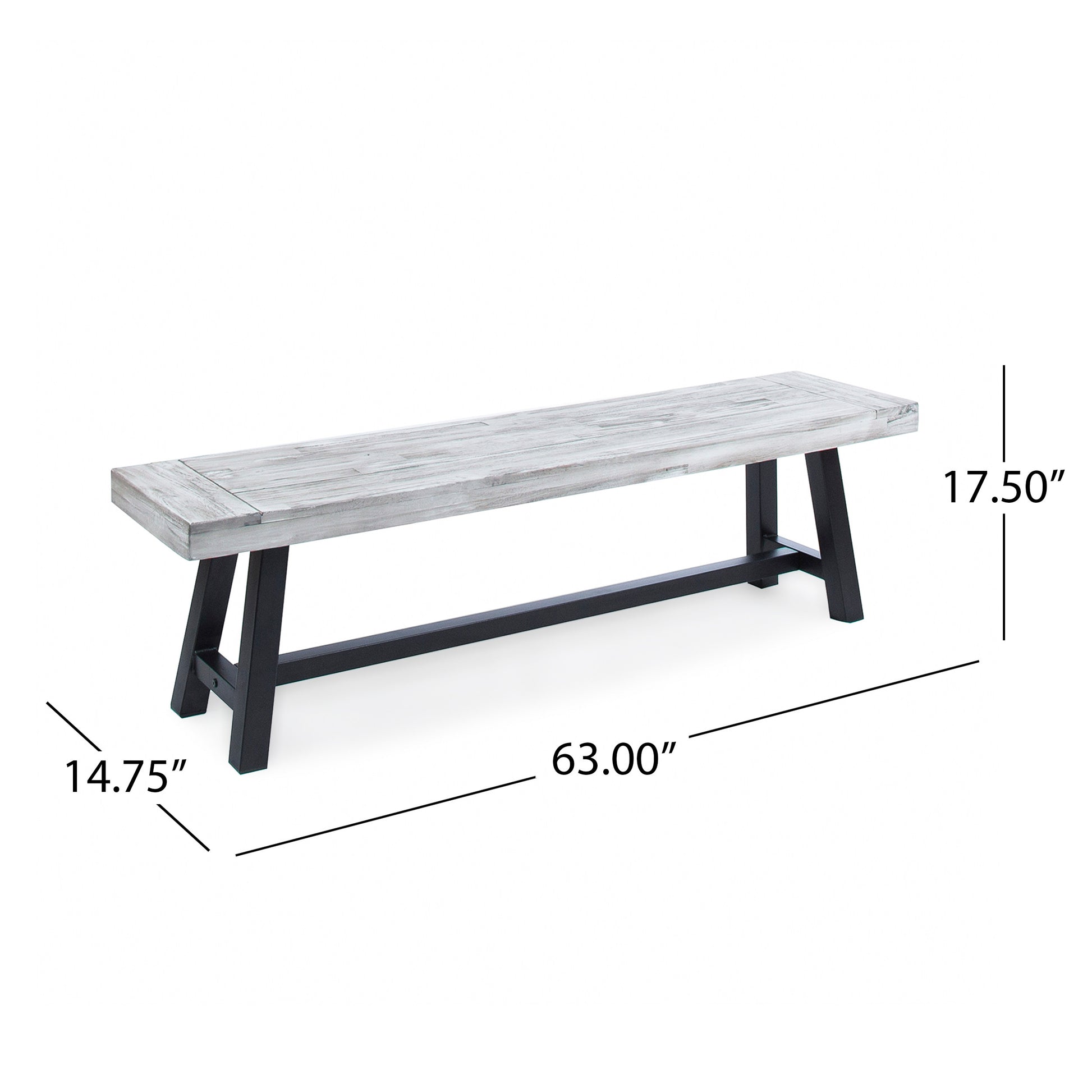 Grey Acacia Wood Dining Bench - 63" Modern Style