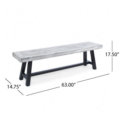 Grey Acacia Wood Dining Bench - 63" Modern Style