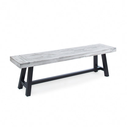 Grey Acacia Wood Dining Bench - 63" Modern Style