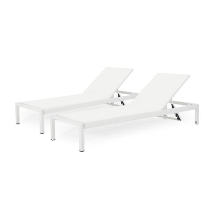 White Mesh Chaise Lounge Set - 2 Piece Patio Seating