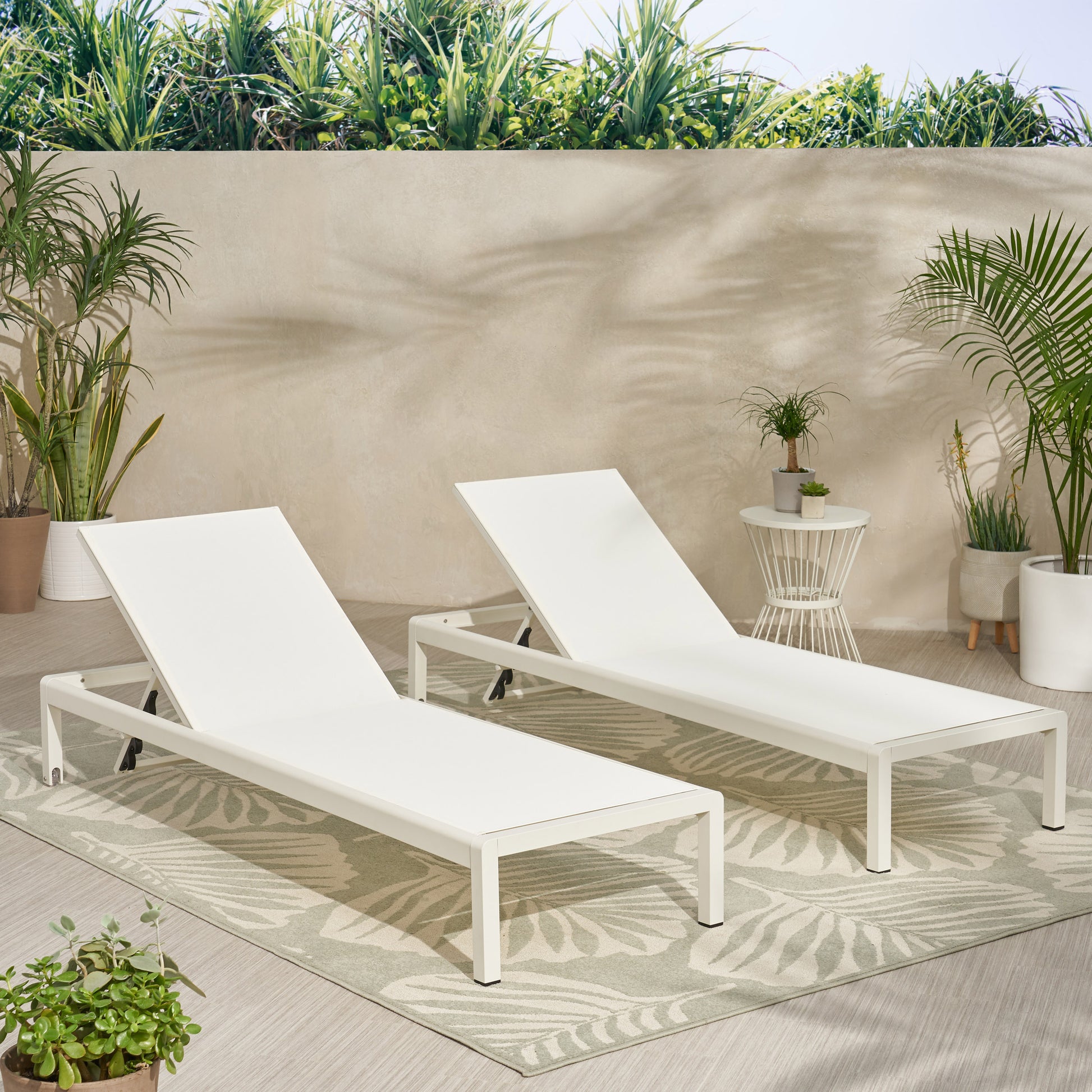 White Mesh Chaise Lounge Set - 2 Piece Patio Seating