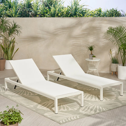 White Mesh Chaise Lounge Set - 2 Piece Patio Seating