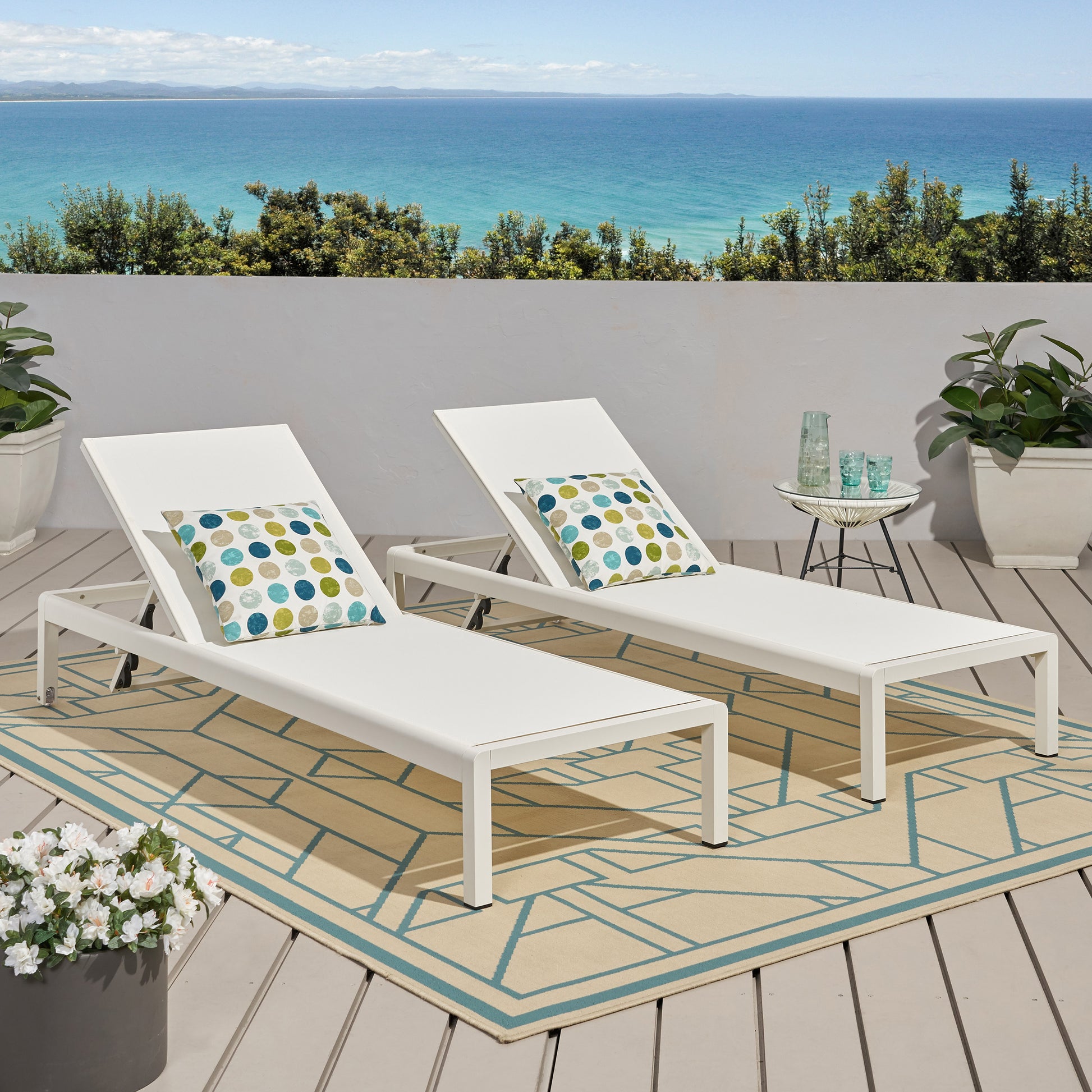 White Mesh Chaise Lounge Set - 2 Piece Patio Seating