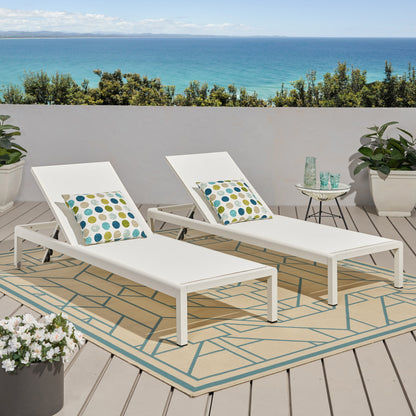 White Mesh Chaise Lounge Set - 2 Piece Patio Seating