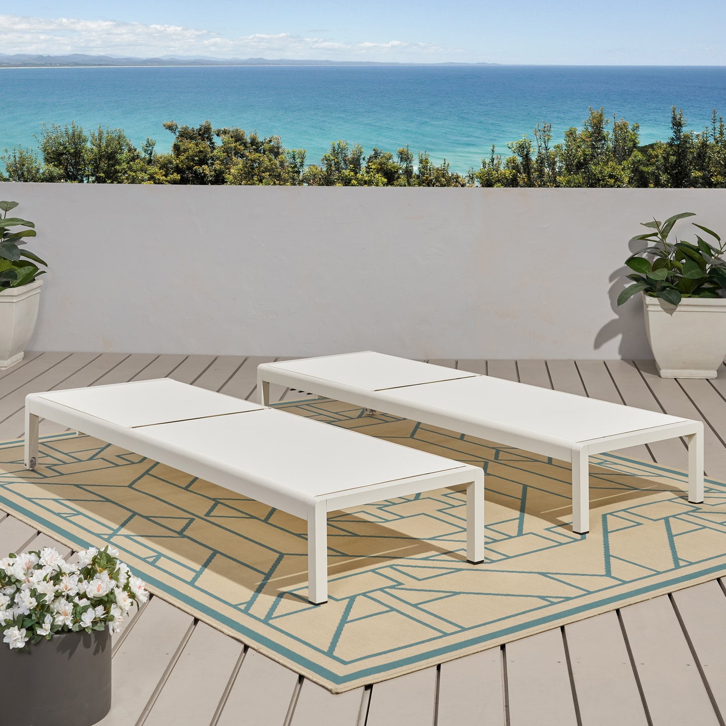 White Mesh Chaise Lounge Set - 2 Piece Patio Seating