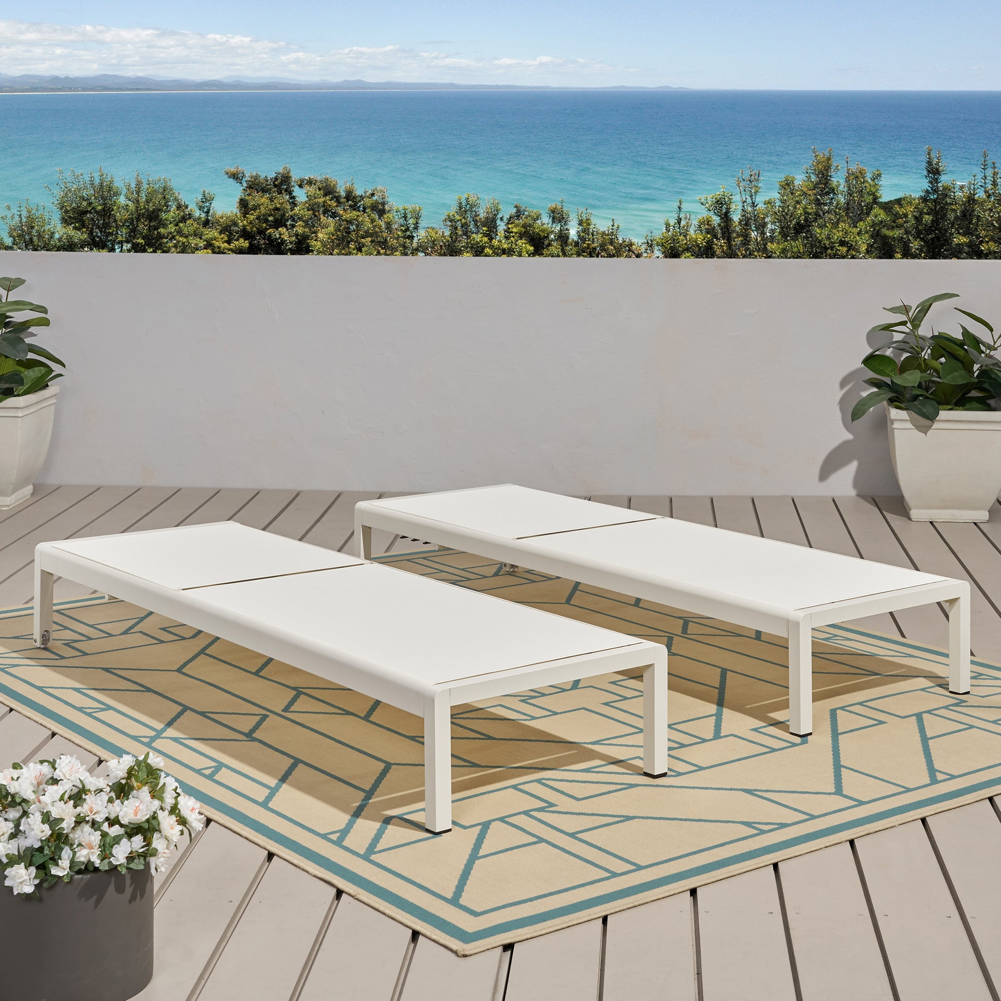 White Mesh Chaise Lounge Set - 2 Piece Patio Seating