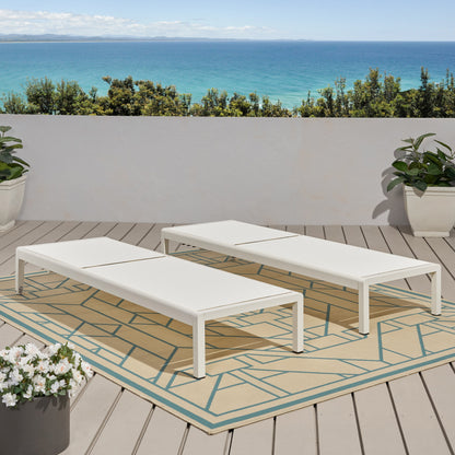 White Mesh Chaise Lounge Set - 2 Piece Patio Seating