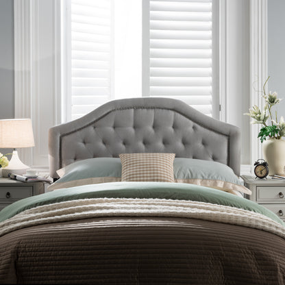 Queen Size Light Grey Fabric Upholstered Headboard