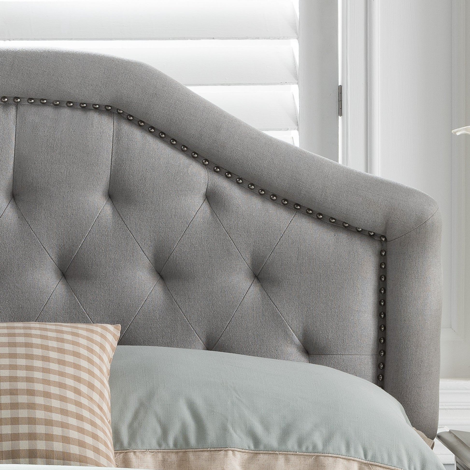 Queen Size Light Grey Fabric Upholstered Headboard