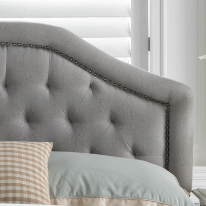 Queen Size Light Grey Fabric Upholstered Headboard