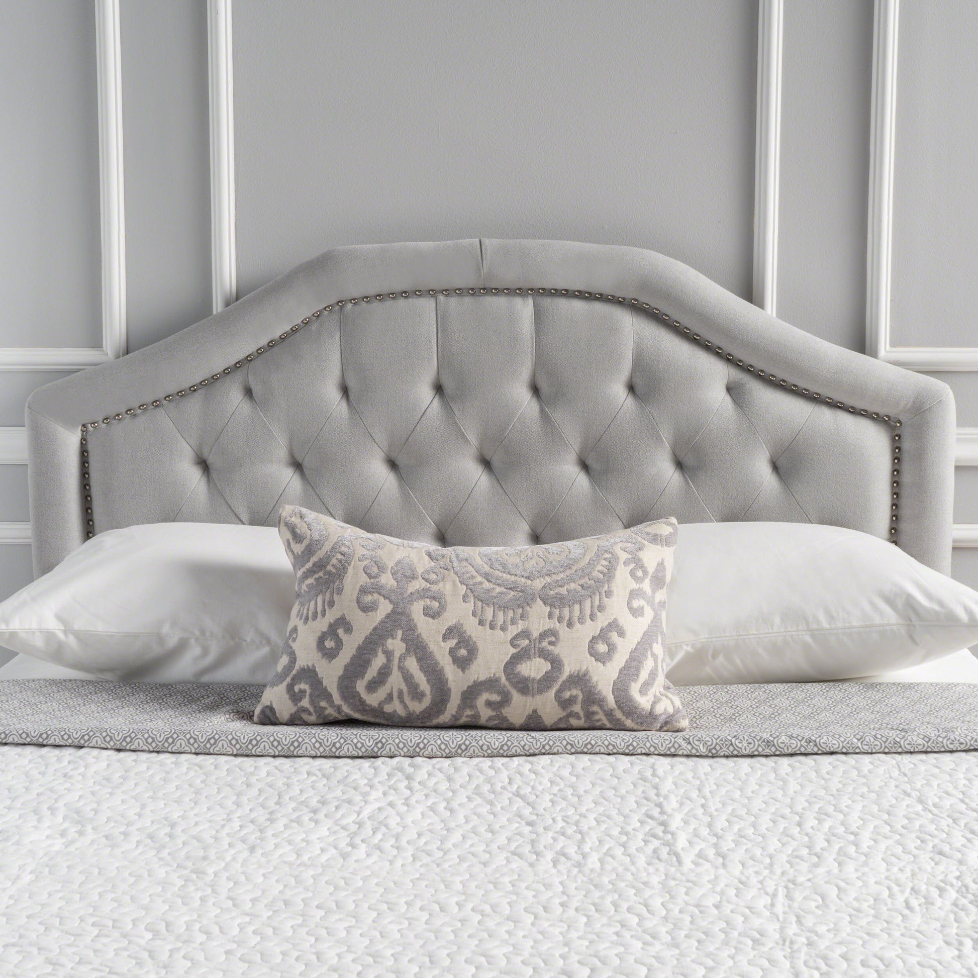 Tufted Upholstered Headboard Queen Size, Solid Wood Head Board with Durable Metal Legs, Adjustable Height Queen headboard with Nailhead Trim in Bedroom