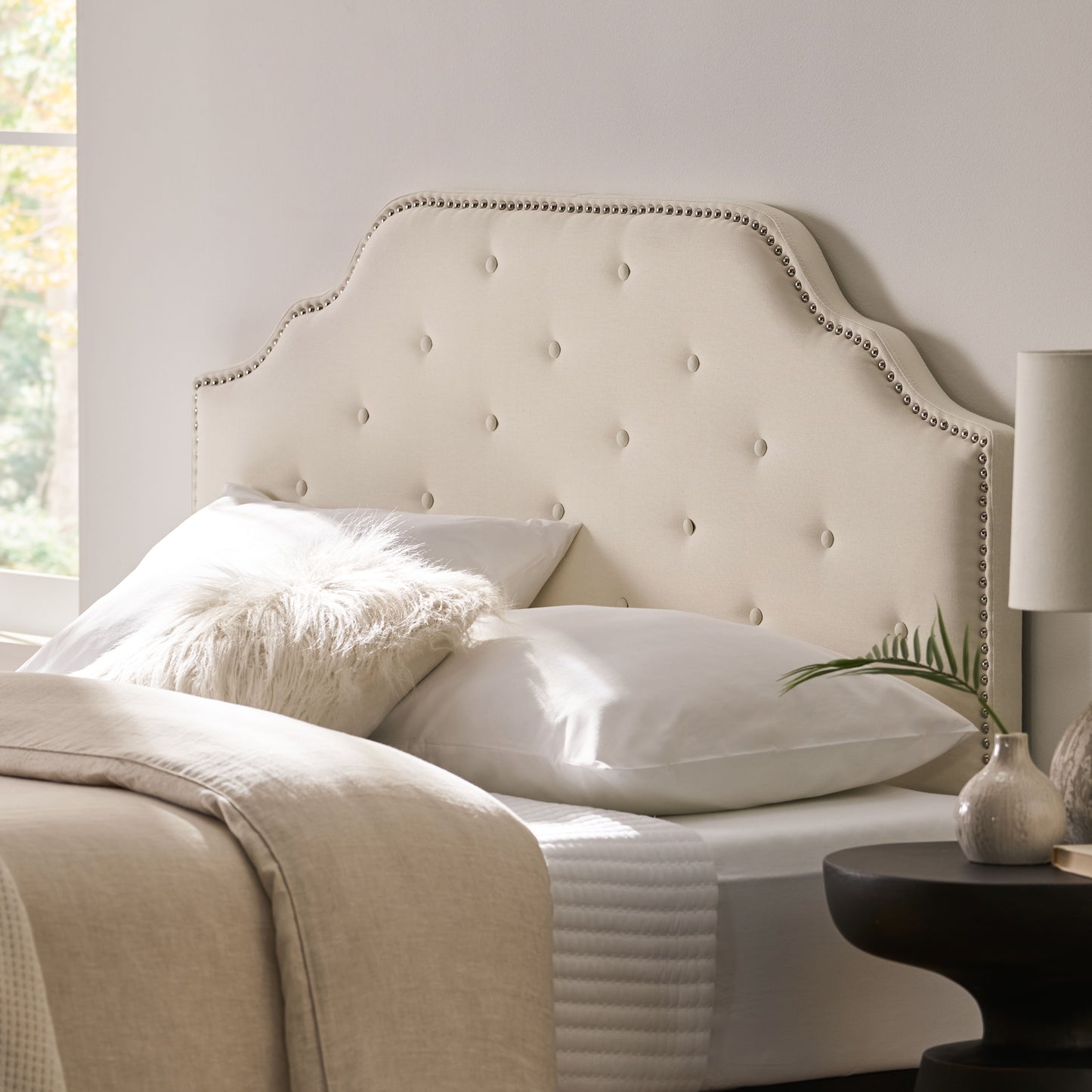 Ivory Queen Upholstered Button Headboard - Modern Style