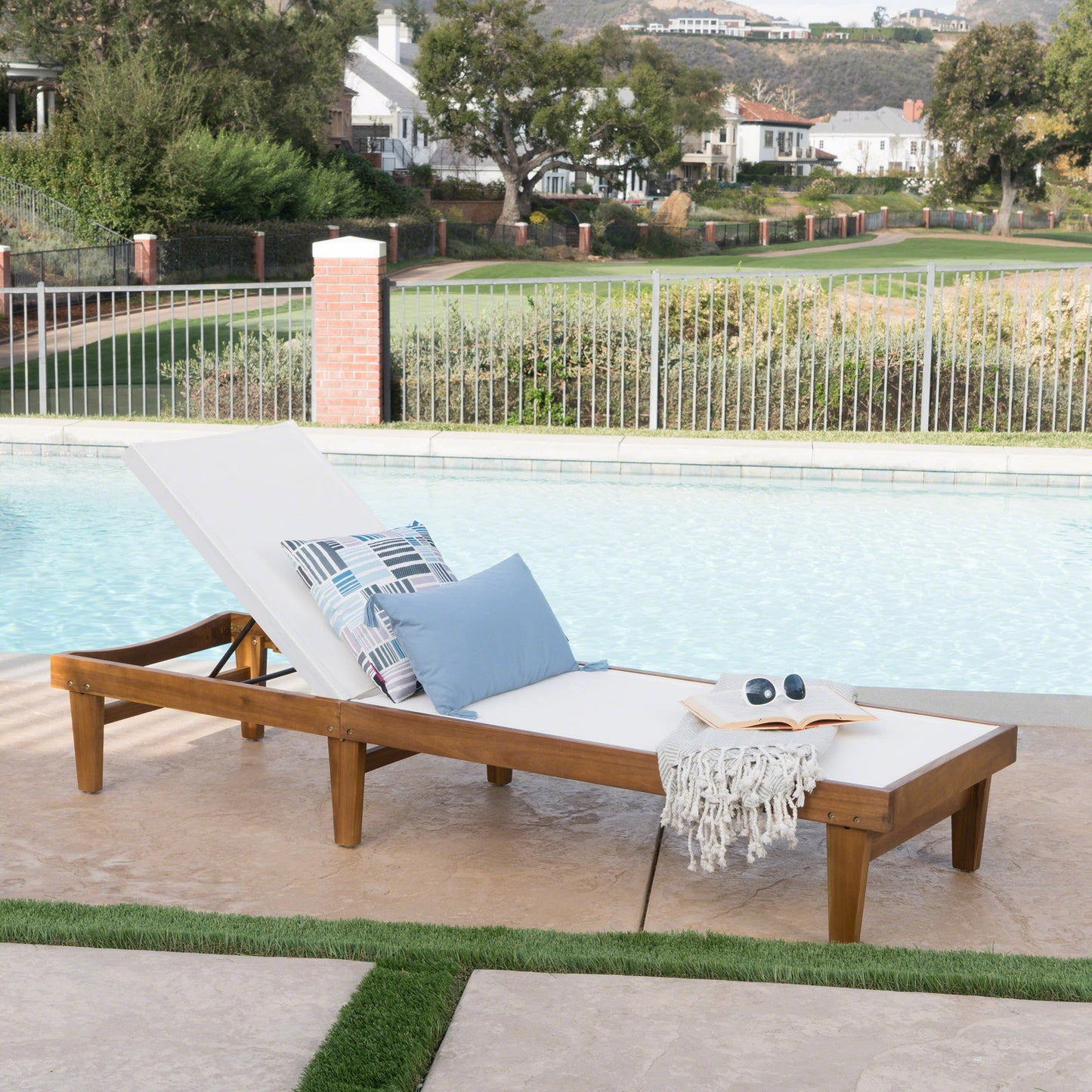 Teak Acacia Wood Chaise Lounge for Patio Relaxation