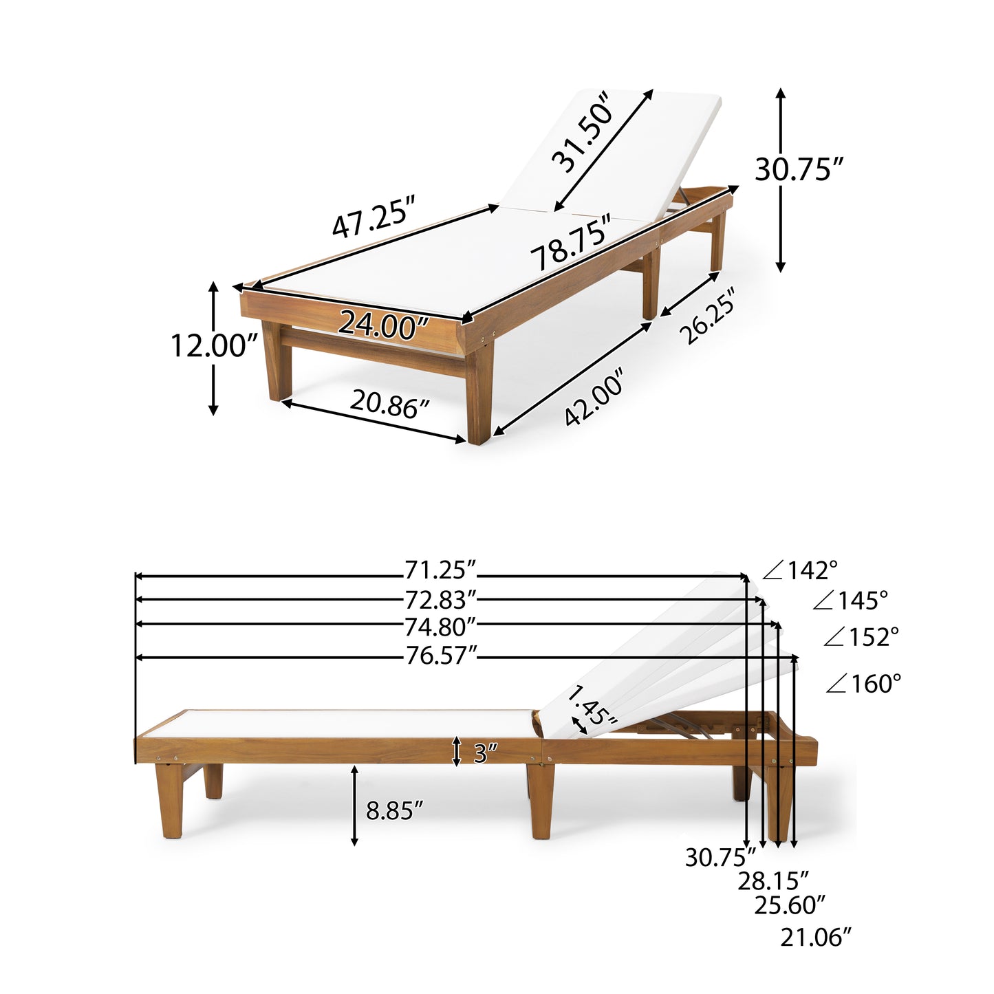 Teak Acacia Wood Chaise Lounge for Patio Relaxation