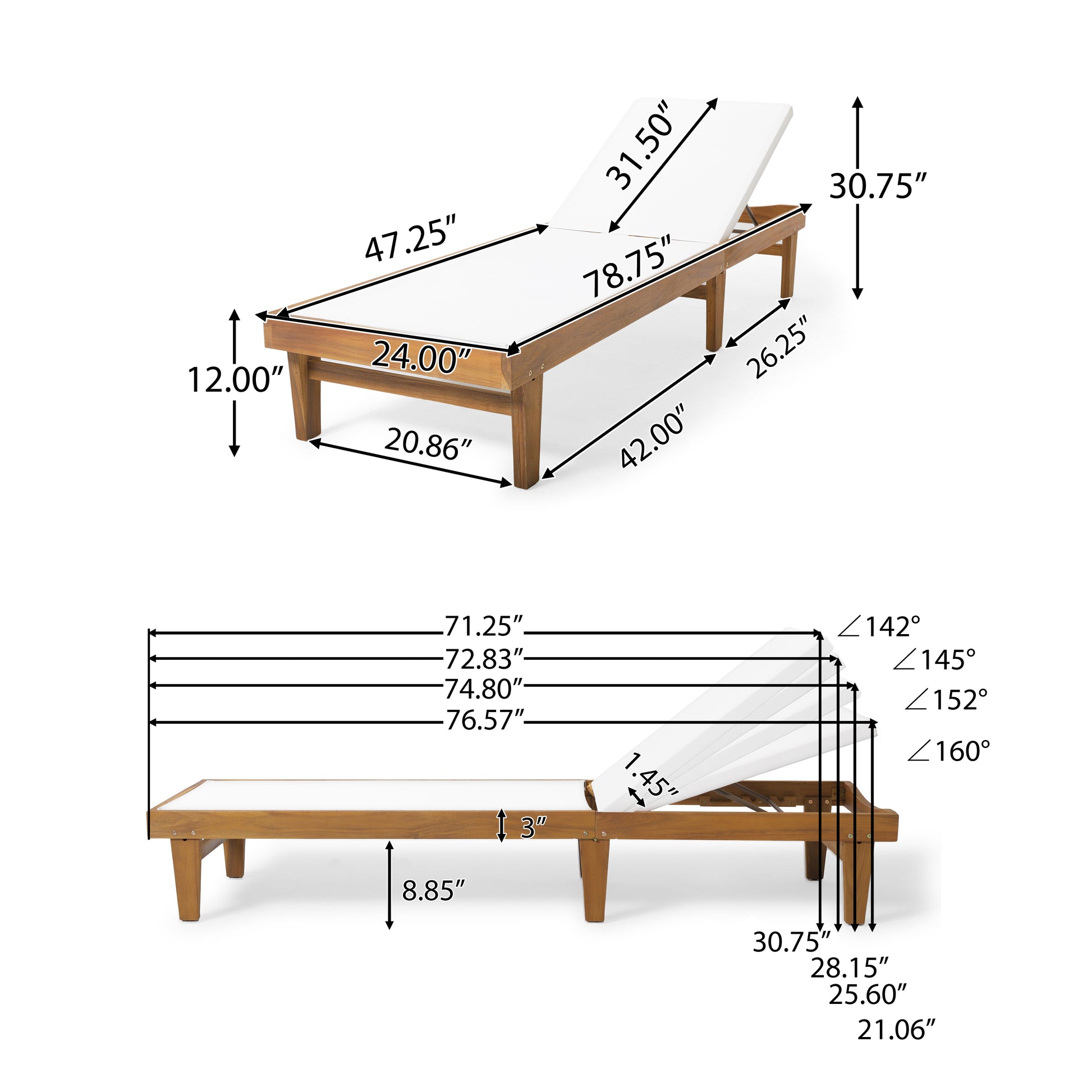 Teak Acacia Wood Chaise Lounge for Patio Relaxation