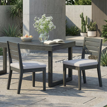 Outdoor Acacia Wood Armless Dining Chair with Cushions (Set of 2) , Sandblasted Dark Gray + Light Gray