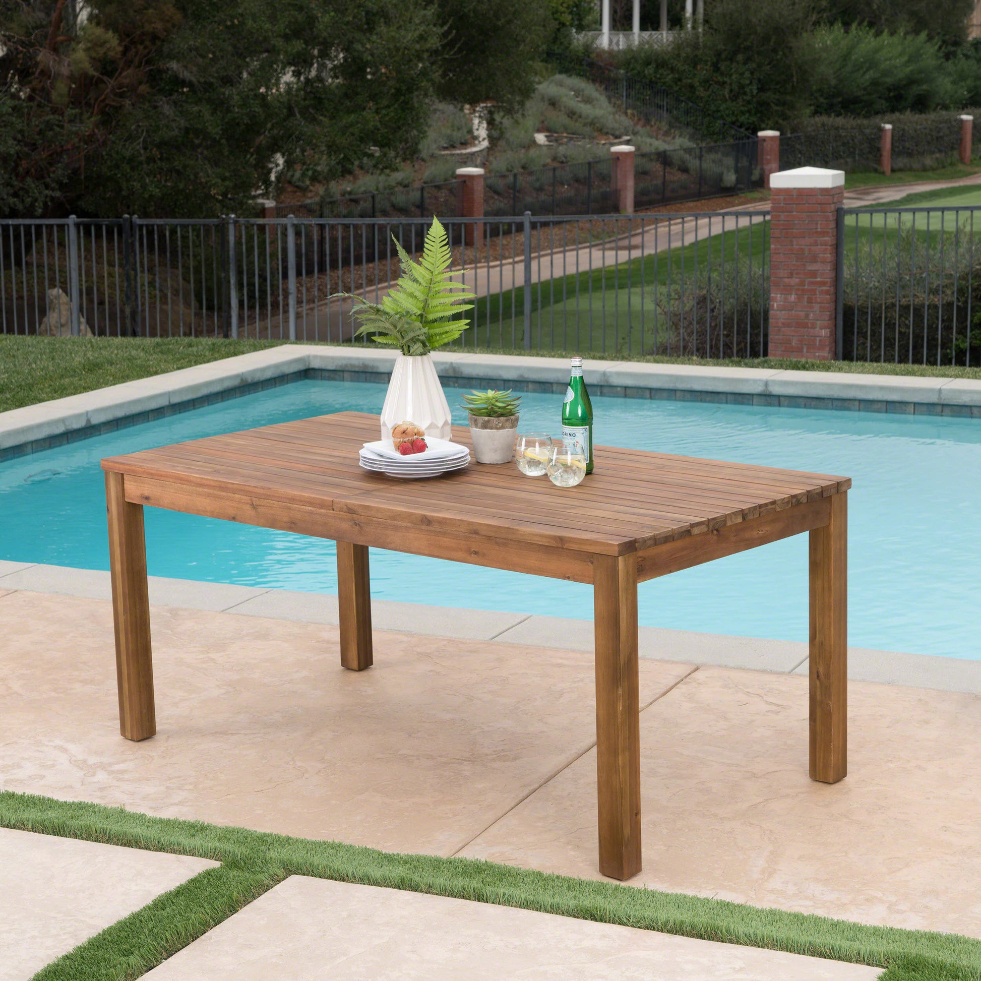 Teak Acacia Wood Outdoor Dining Table - 67.75" Expandable