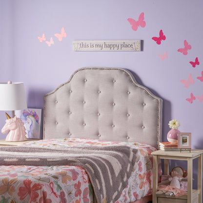 Light Grey Button Tufted Headboard Twin Size Upholstered for Bedroom