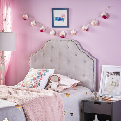 Light Grey Button Tufted Headboard Twin Size Upholstered for Bedroom