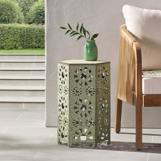 Green Iron Side Table - Weather Resistant Patio Decor