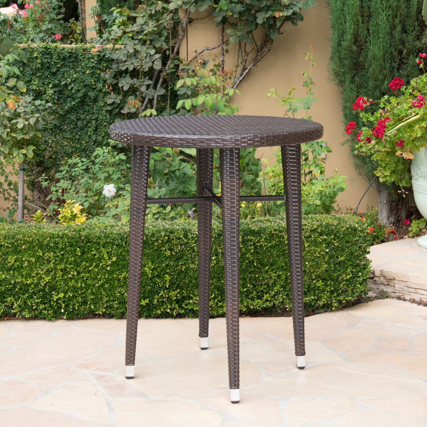 Rattan Round Bar Table - Brown Multi