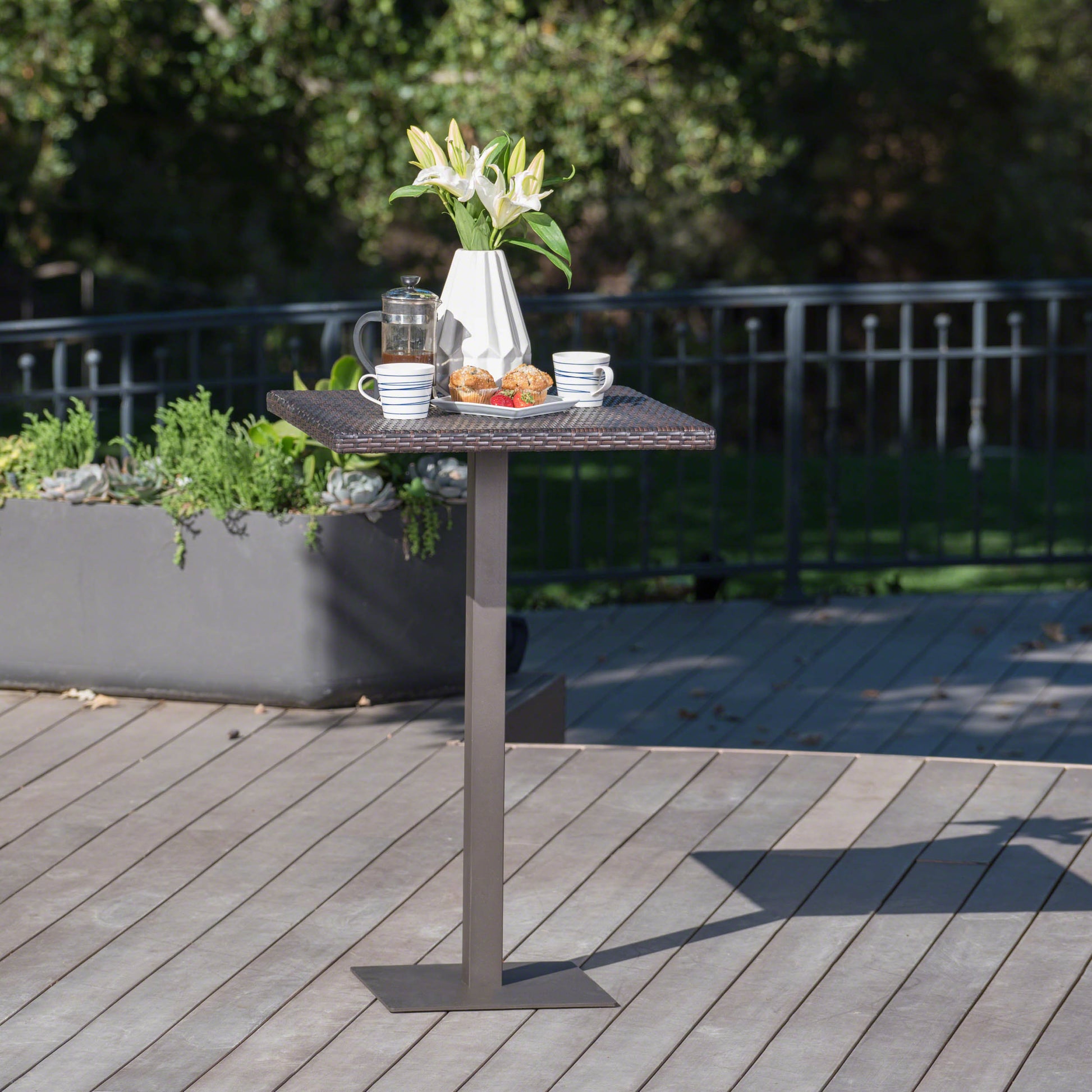 Brown Rattan Square Bar Table - 26"