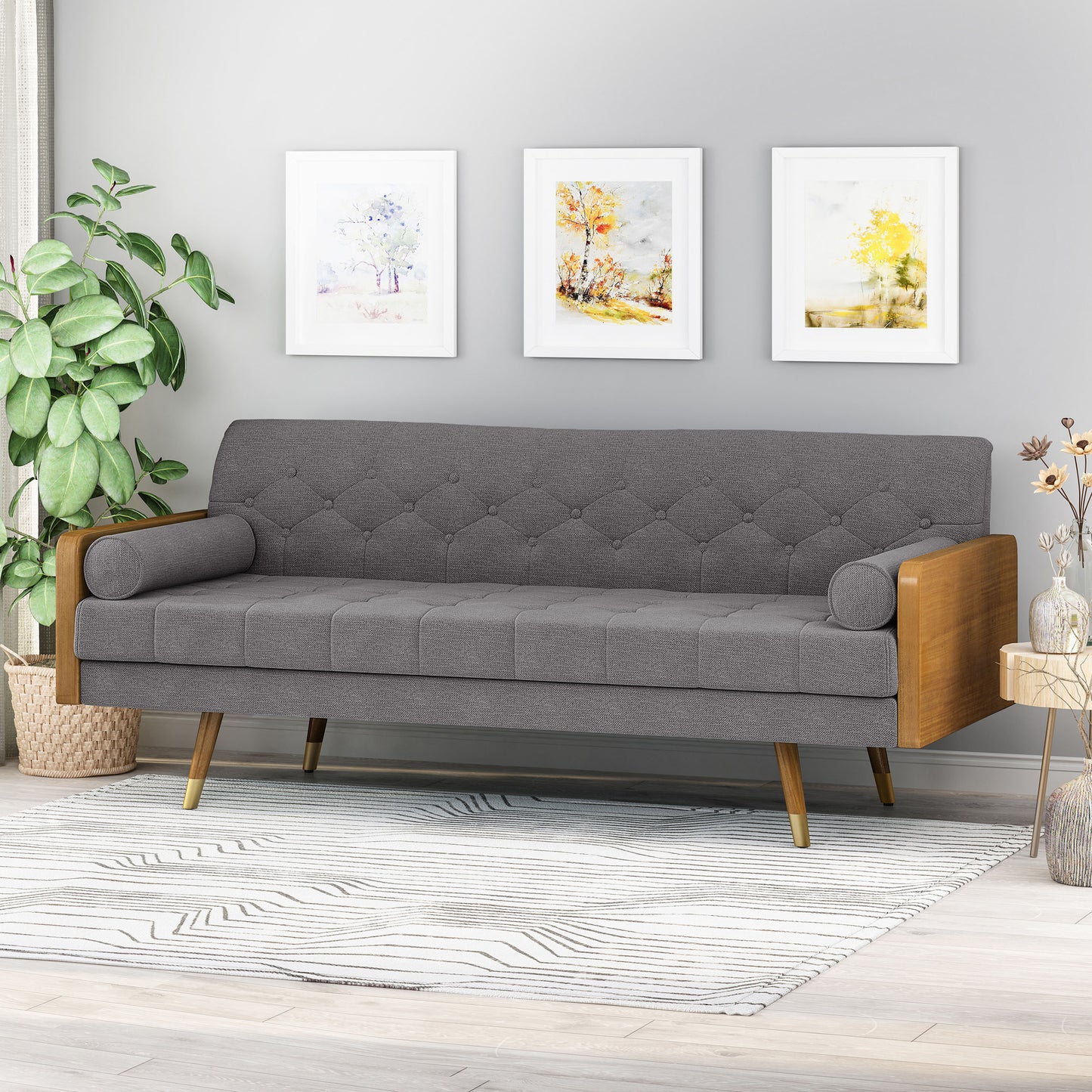 Aidan Mid-Century Sofa - Grey Fabric Comfort