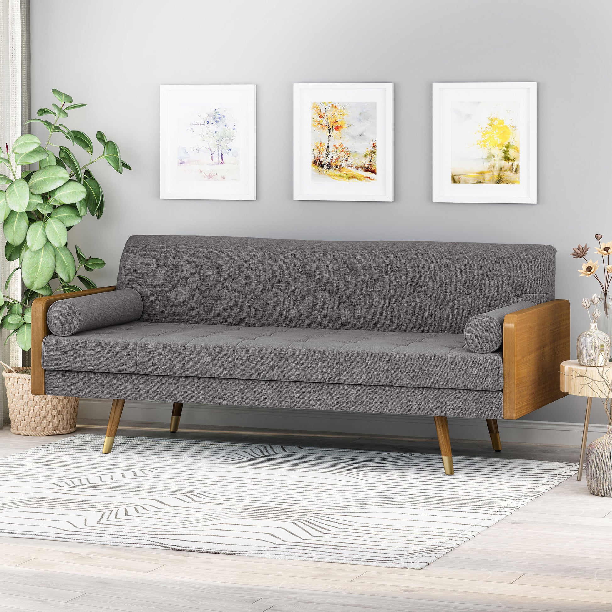 Aidan Mid-Century Sofa - Grey Fabric Comfort